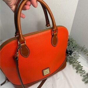 Dooney Bourke Orange Tangerine Pebbled Leather Zip  Handbag